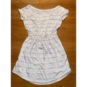 Girls Striped Short Sleeve Casual Dress With Drawstring Waist
